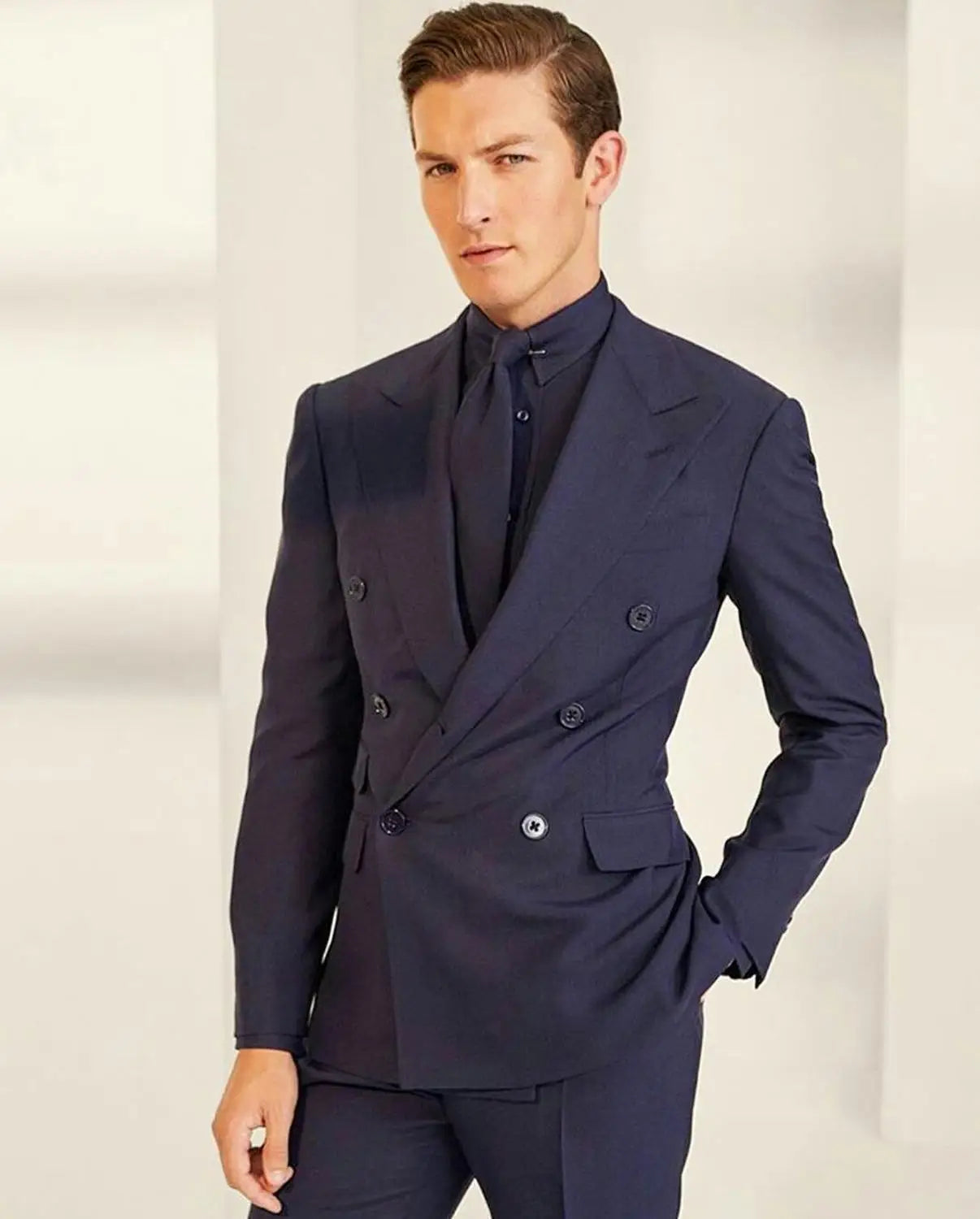 Double Breasted Wedding Tuxedos Slim Fit Peaked Lapel Men Designer Jacket Formal Party Suits Blazer Wear (Jacket+Pants)