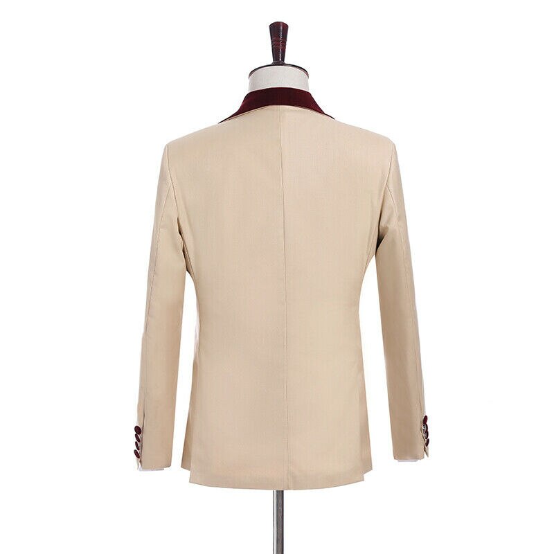 Costume de marié kaki bordeaux à revers châle pour homme, costume de mariage/bal de promo 