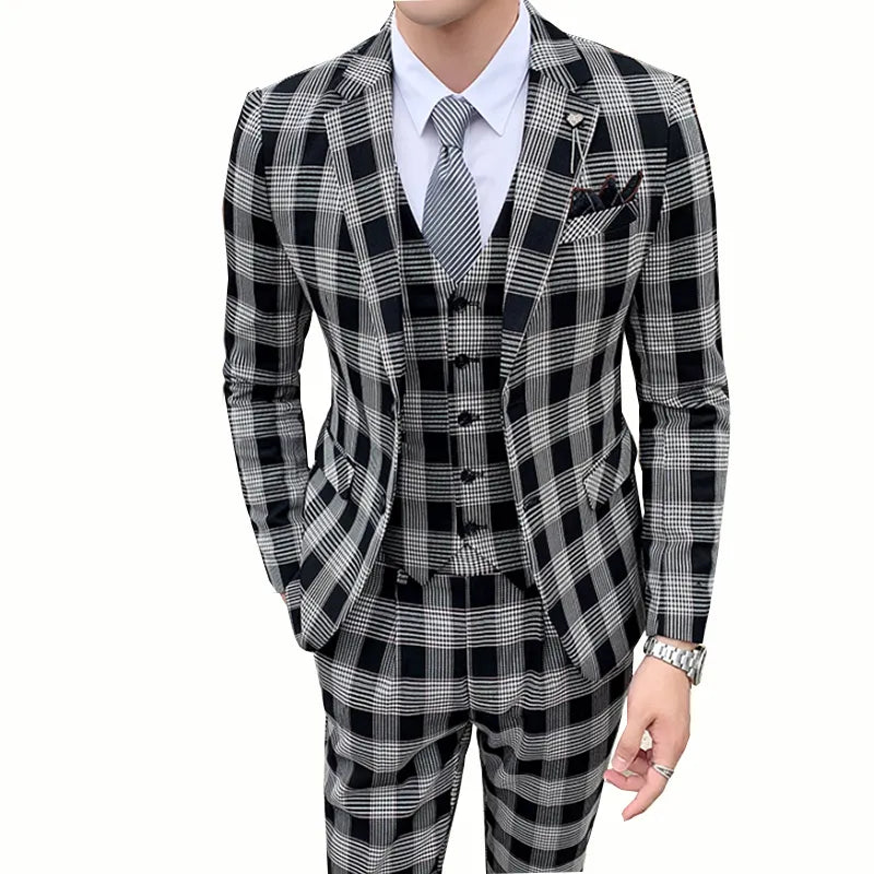 Costume 3 pièces pour homme, décontracté, slim, imprimé à carreaux épais, costume de marié, costume de fête de mariage, costume d'affaires 