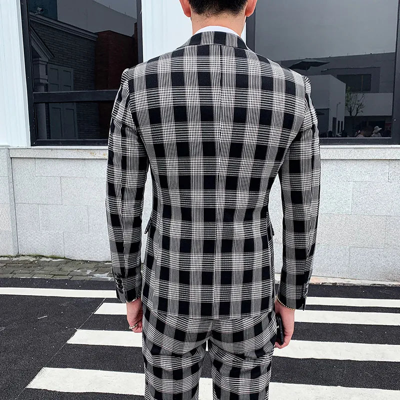 Trajes de moda para hombre, traje informal de 3 piezas con estampado de cuadros gruesos y ajustados, traje para novio, traje de fiesta de bodas, traje de negocios para hombre 