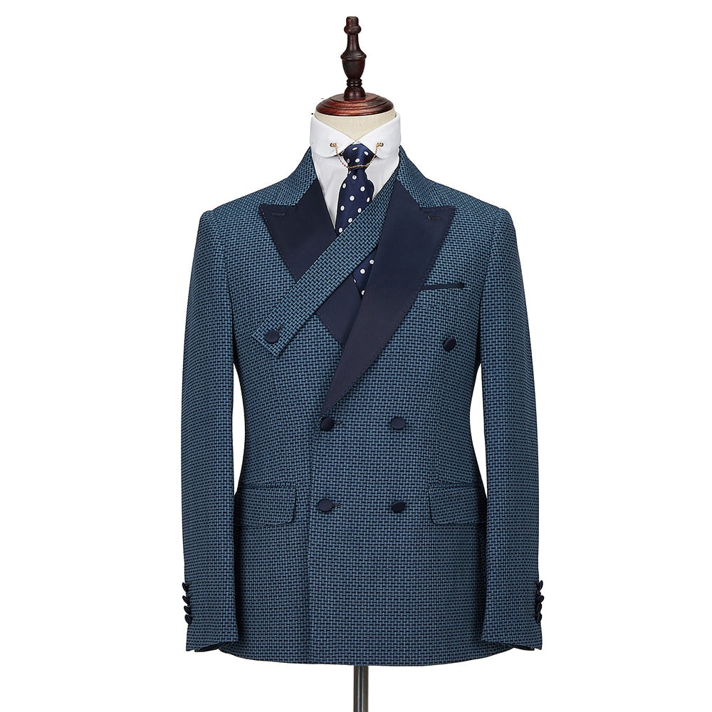 Luxury Personality Casual Double Breasted Men Suits 2 pcs set Slim Fit Wedding Groom Dinner party Tuxedo