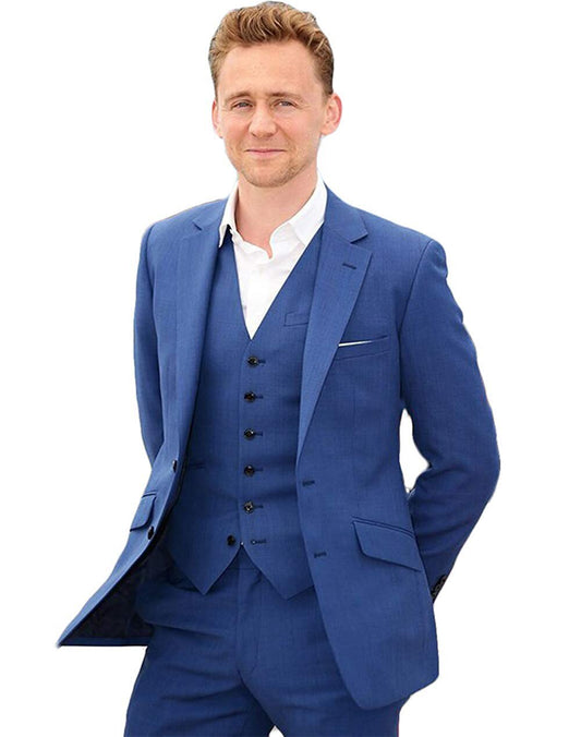 Men Suit Blue Groom Tuxedos 3 Pieces Formal Notch Lapel Business Groomsme Blazer For Wedding Prom (Blazer+vest+Pants)