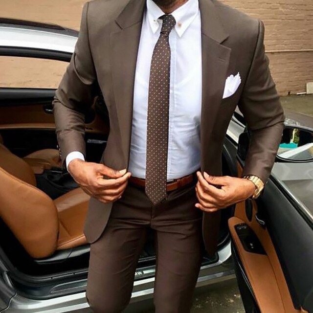 Traje marrón para hombre, traje de novio para boda, corte entallado, abrigo y pantalón, 2 piezas (chaqueta, pantalón y corbata). 