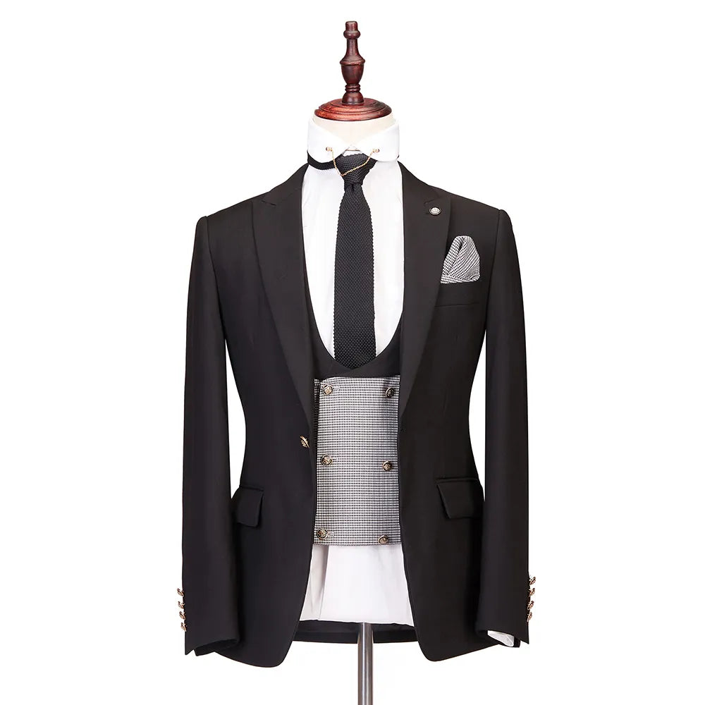 Costume classique pour homme, 3 pièces, col châle, coupe slim, smoking, bal, mariage (blazer, pantalon, gilet) 