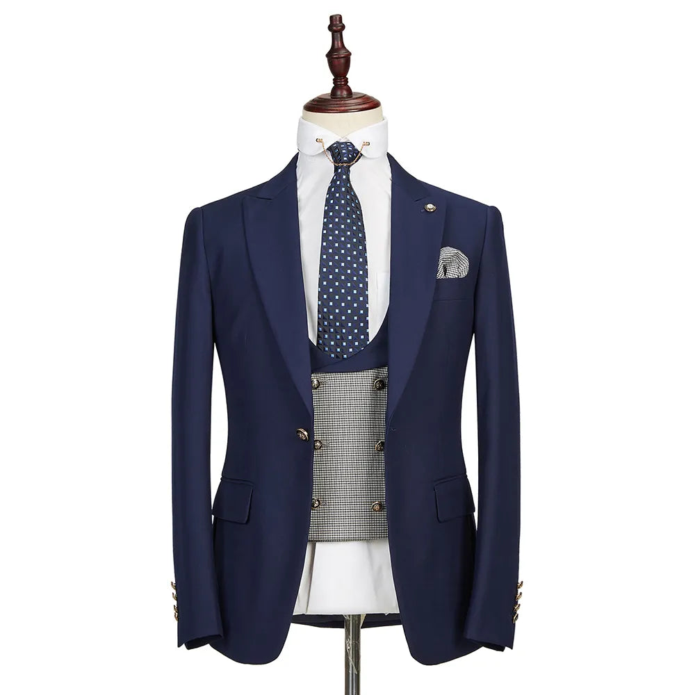 Costume classique pour homme, 3 pièces, col châle, coupe slim, smoking, bal, mariage (blazer, pantalon, gilet) 