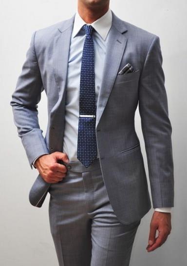 Trajes grises para hombre, 2 piezas (chaqueta, pantalón y corbata), esmoquin ajustado a medida para graduación, negocios. 