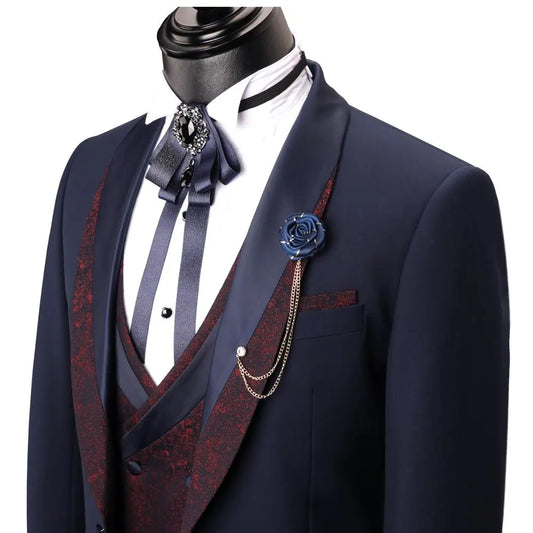 New Men Suits 3 Pcs Printed Wedding Tuxedos Slim Fit Designer Groom Groomsmen Suit Men Formal Wear