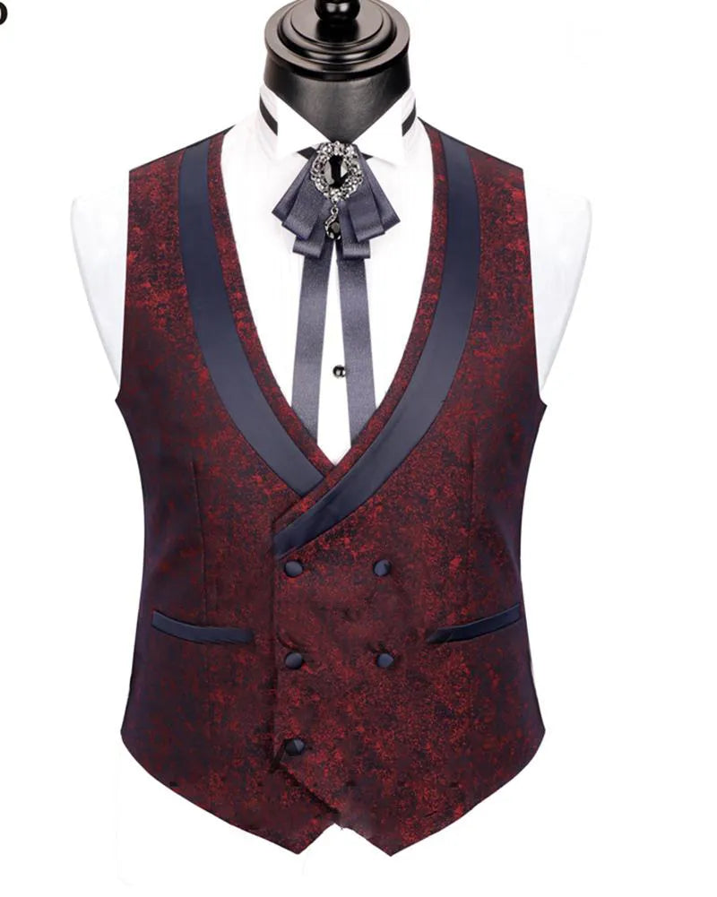 Trajes nuevos para hombre, 3 piezas, esmoquin de boda estampado, corte entallado, traje de novio de diseño, ropa formal para hombre