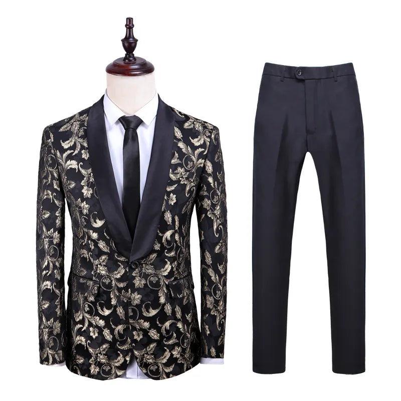 Traje ajustado con estampado de flores para hombre, conjunto de 2 piezas, esmoquin informal para novio, vestido de boda, traje de graduación para hombre 
