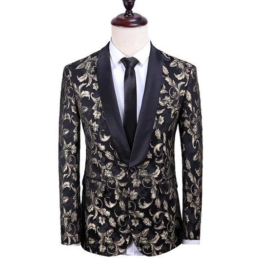 Atmosphere Flower printed Slim Fit Men Suit  2 pcs set Casual Tuxedo Groom Wedding dress Prom Men Suit