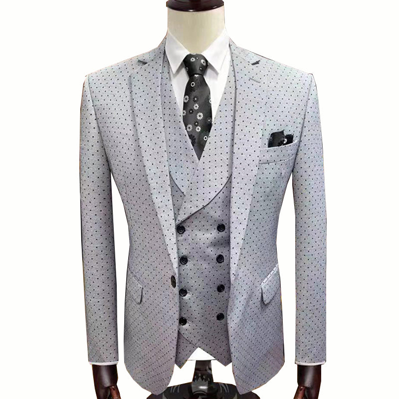 Nouveau costume de mariage smoking pour homme, robe slim fit blazer marié imprimé à pois, costumes pour hommes, ensemble 3 pièces, costumes d'affaires décontractés et formels 