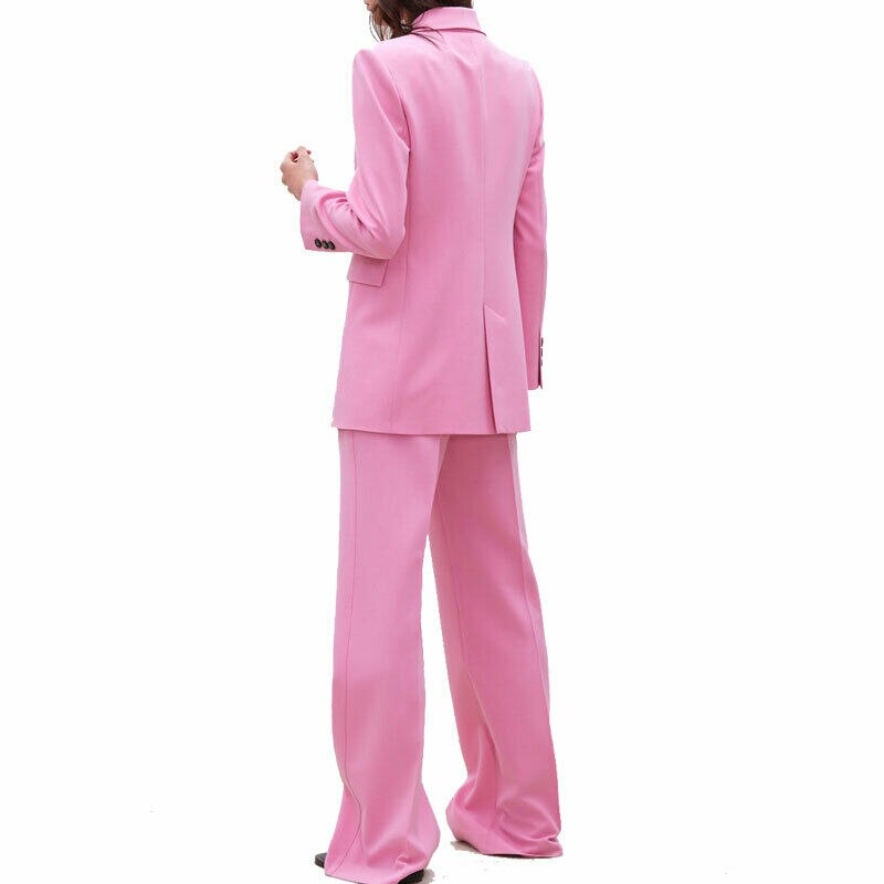 Trajes de pantalón rosa para mujer, corte entallado, cruzado, cuello en V, para oficina, negocios, noche, trabajo, esmóquines (chaqueta + pantalón) 
