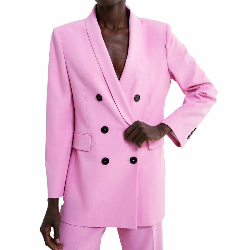 Trajes de pantalón rosa para mujer, corte entallado, cruzado, cuello en V, para oficina, negocios, noche, trabajo, esmóquines (chaqueta + pantalón) 