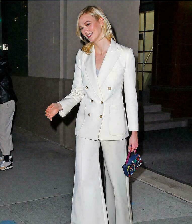 Ensemble pantalon blanc pour femme, coupe slim, croisé, tenue de bureau, soirée, smoking (veste + pantalon) 