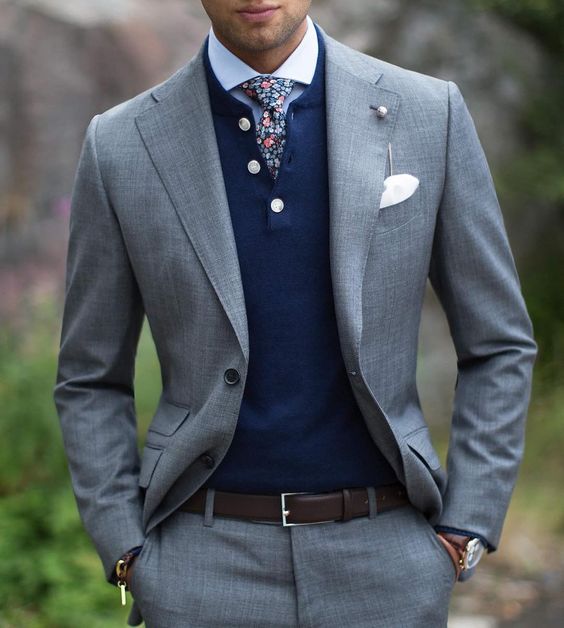 Notch Lapel Gray Fashion Men Wedding Suits Jacket Custom Made Groom Men Suits Two Pieces Slim Fit Tuxedos for Business