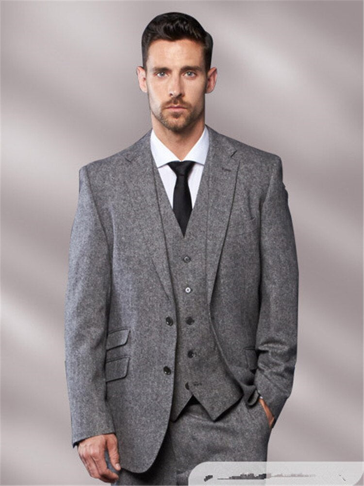 Costume 3 pièces en tweed gris pour homme, coupe slim, smoking de marié, blazer doux, costume de bal, Terno Masculin 