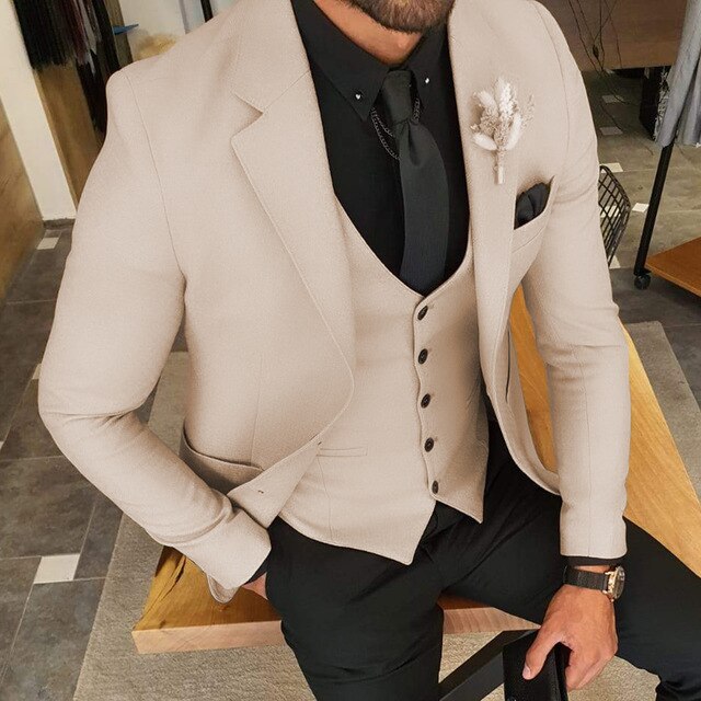 Traje de negocios para hombre, esmoquin para novio, corte entallado, para fiesta de graduación, chaqueta, pantalón y chaleco, 3 piezas 