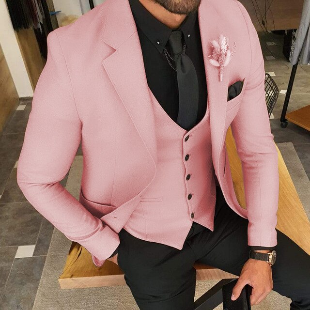Traje de negocios para hombre, esmoquin para novio, corte entallado, para fiesta de graduación, chaqueta, pantalón y chaleco, 3 piezas 