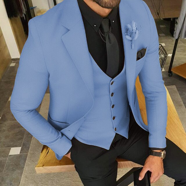 Traje de negocios para hombre, esmoquin para novio, corte entallado, para fiesta de graduación, chaqueta, pantalón y chaleco, 3 piezas 
