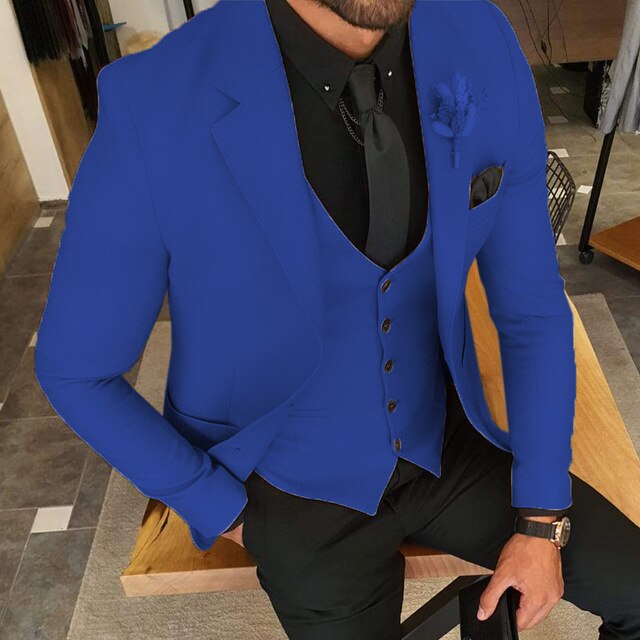 Traje de negocios para hombre, esmoquin para novio, corte entallado, para fiesta de graduación, chaqueta, pantalón y chaleco, 3 piezas 