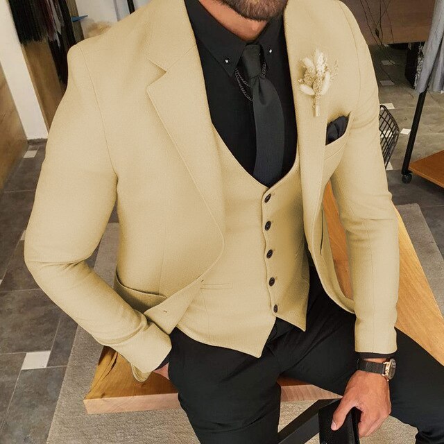 Traje de negocios para hombre, esmoquin para novio, corte entallado, para fiesta de graduación, chaqueta, pantalón y chaleco, 3 piezas 