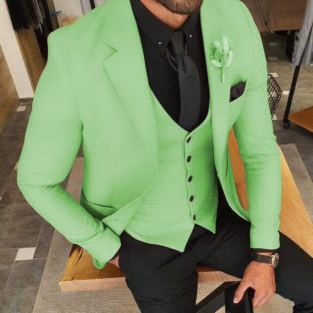 Traje de negocios para hombre, esmoquin para novio, corte entallado, para fiesta de graduación, chaqueta, pantalón y chaleco, 3 piezas 