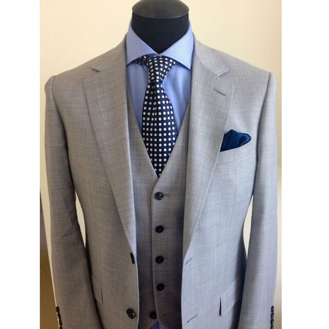 Esmoquin gris claro para novio, hecho a medida, con solapa de muesca, para boda, 3 piezas (chaqueta, pantalón y chaleco) 