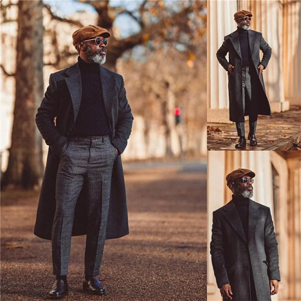 Designer Woolen Coat Men's Casual Fashion Winter Overcoat Wool Jacket Solid Color Gentleman Wedding Tuxedos Custom
