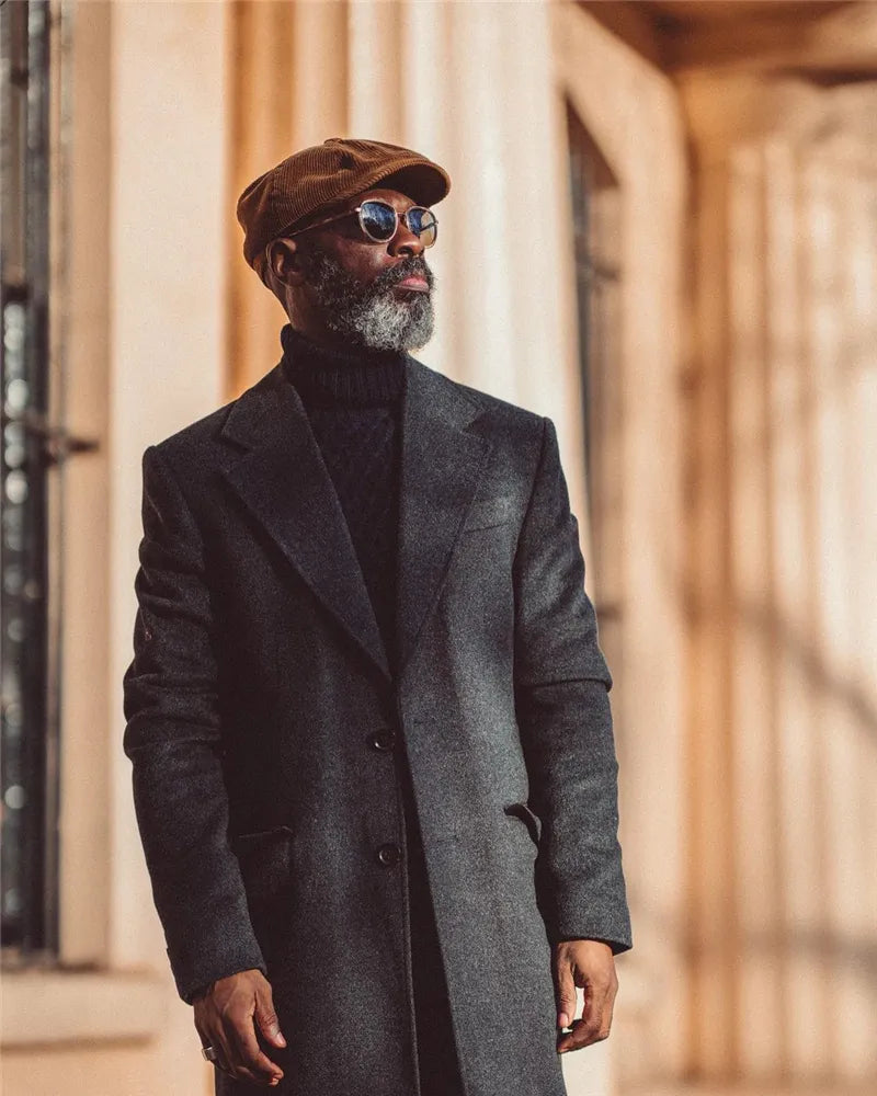 Abrigo de lana de diseñador para hombre, abrigo informal de moda de invierno, chaqueta de lana de color liso, esmoquin de boda para caballero personalizado 
