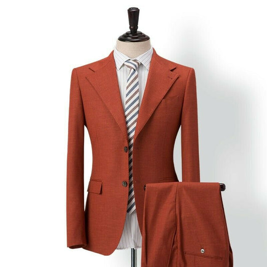 Casual Orange Men's Suits Blazer 2 Pieces Men's Suit Business Groom (Jacket+Pants)