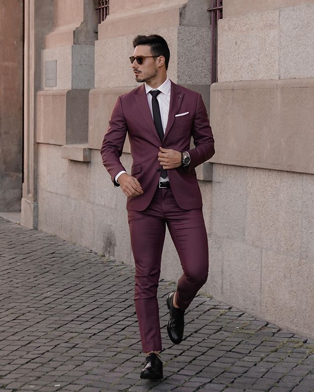 Esmoquin de boda burdeos para hombre, dos botones, corte entallado, para negocios, fiestas, graduación, el mejor traje de chaqueta para hombre, 2 piezas, personalizado 