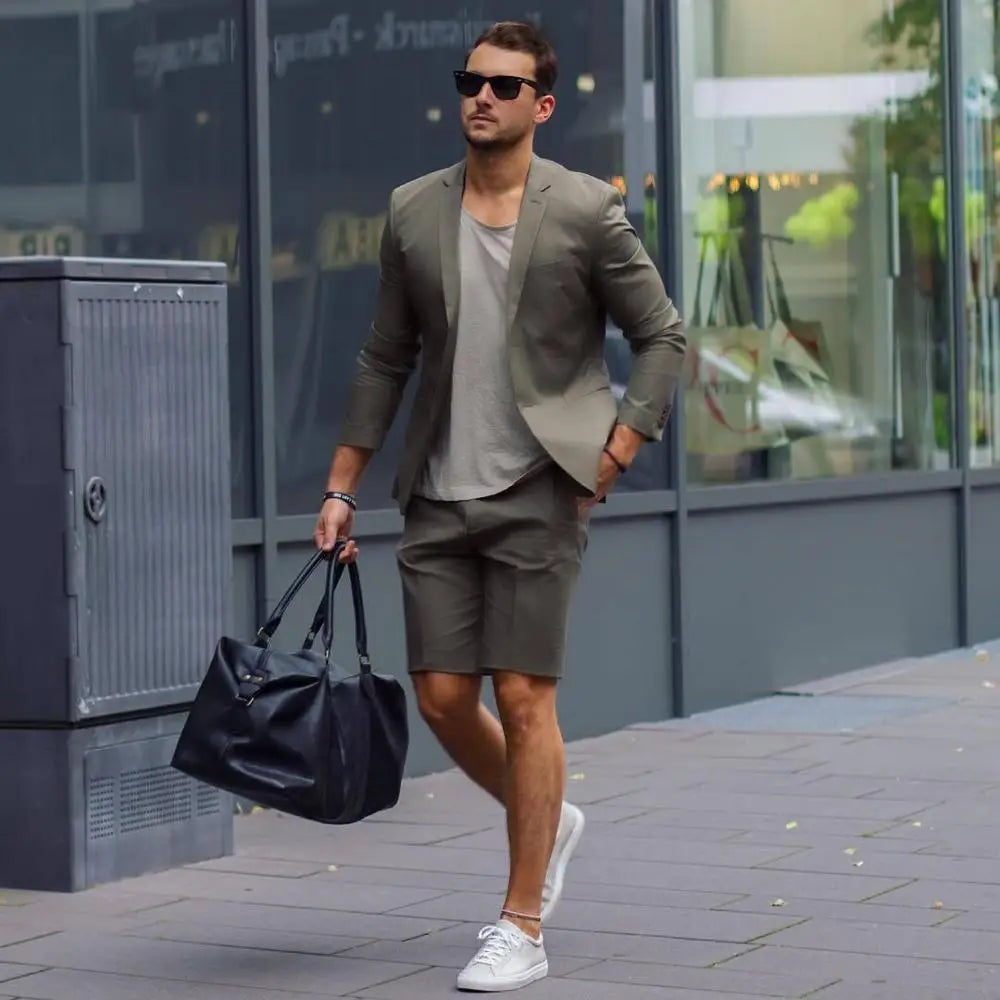 Esmoquin gris corto de boda para hombre, con dos botones, corte entallado, ideal para negocios, fiestas, graduación, chaqueta y pantalones.