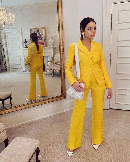 Yellow Women Pants Suits For Wedding Mother of the Bride Suit Ladies Evening Party Tuxedos Formal Wear 2 pieces