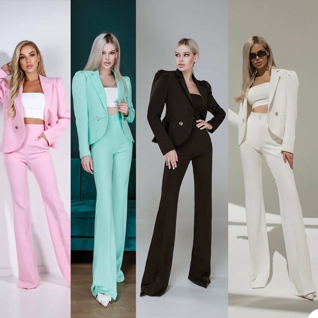 Trajes de abrigo para mujer, de color liso, hechos a medida, de corte entallado, para oficina, blazer, 2 piezas 