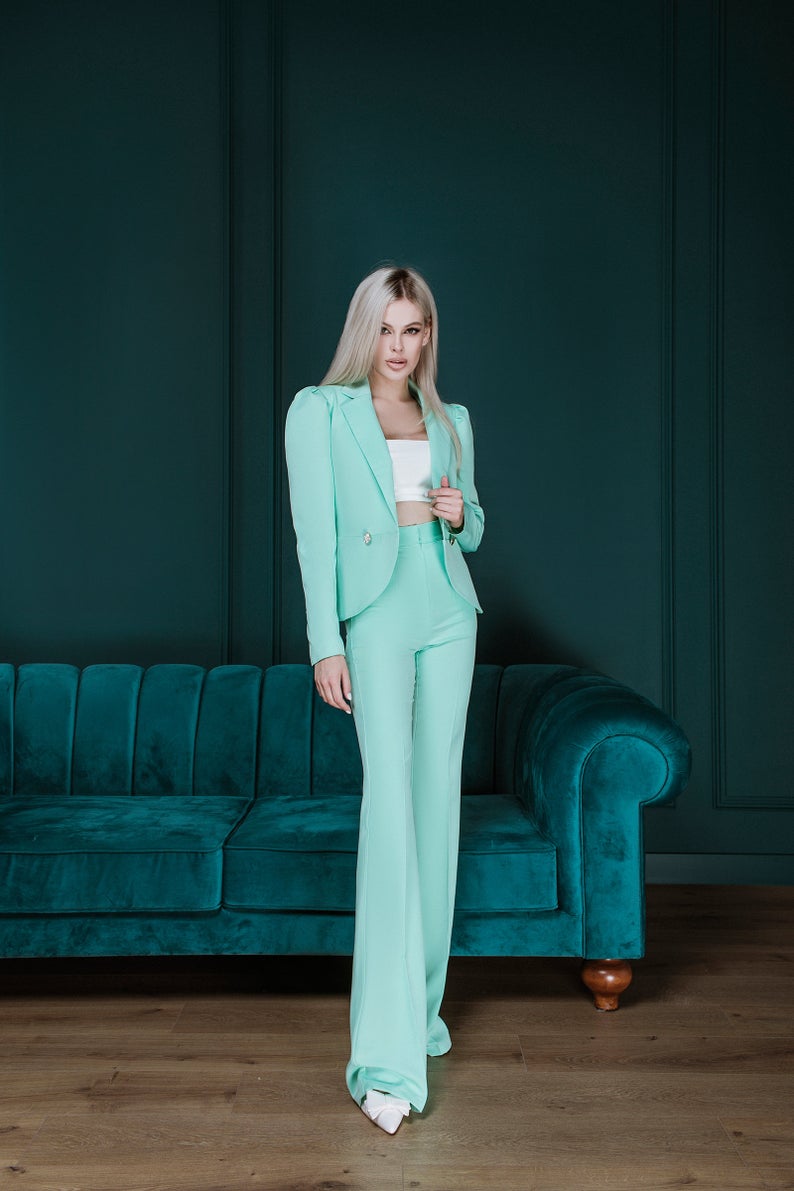 Trajes de abrigo para mujer, de color liso, hechos a medida, de corte entallado, para oficina, blazer, 2 piezas 