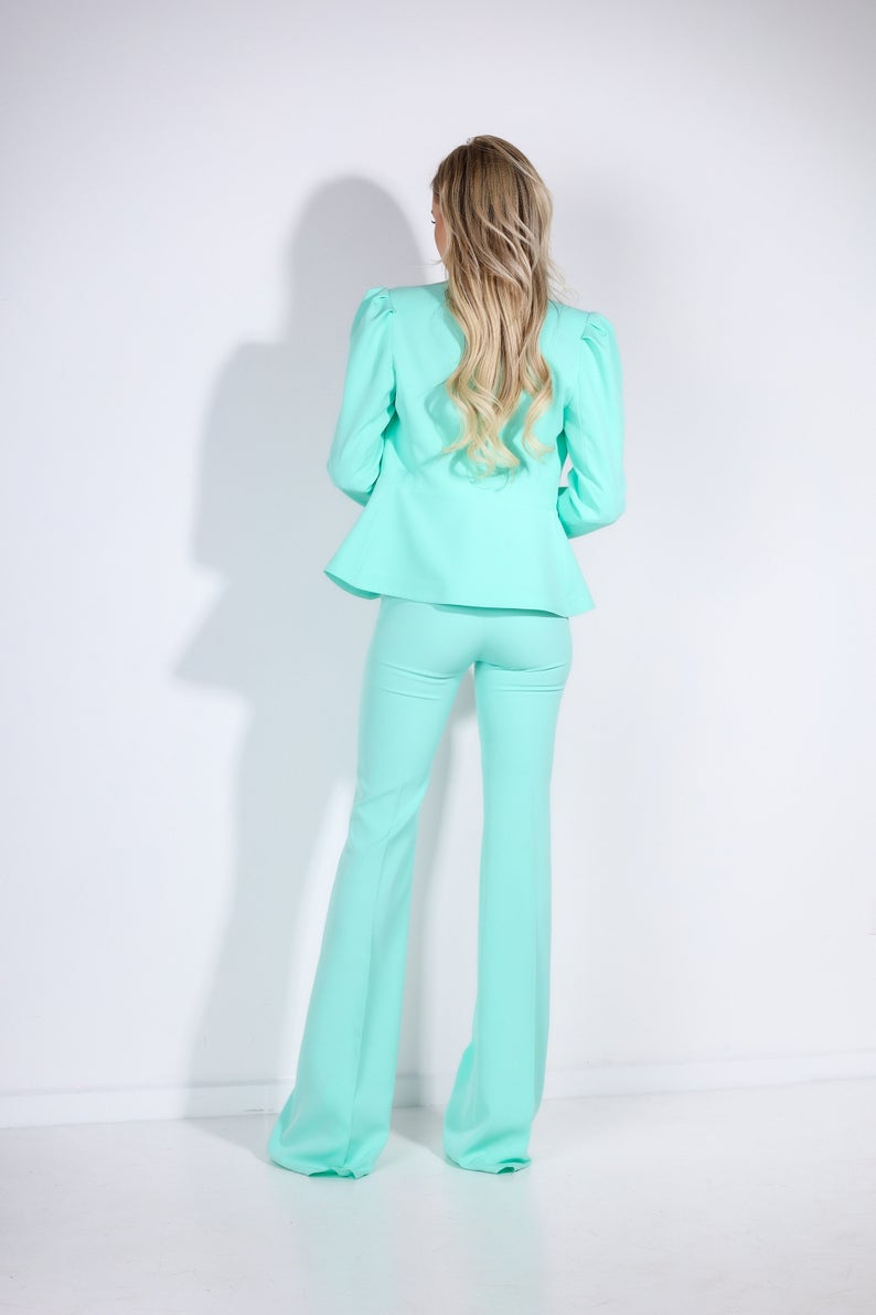 Trajes de abrigo para mujer, de color liso, hechos a medida, de corte entallado, para oficina, blazer, 2 piezas 