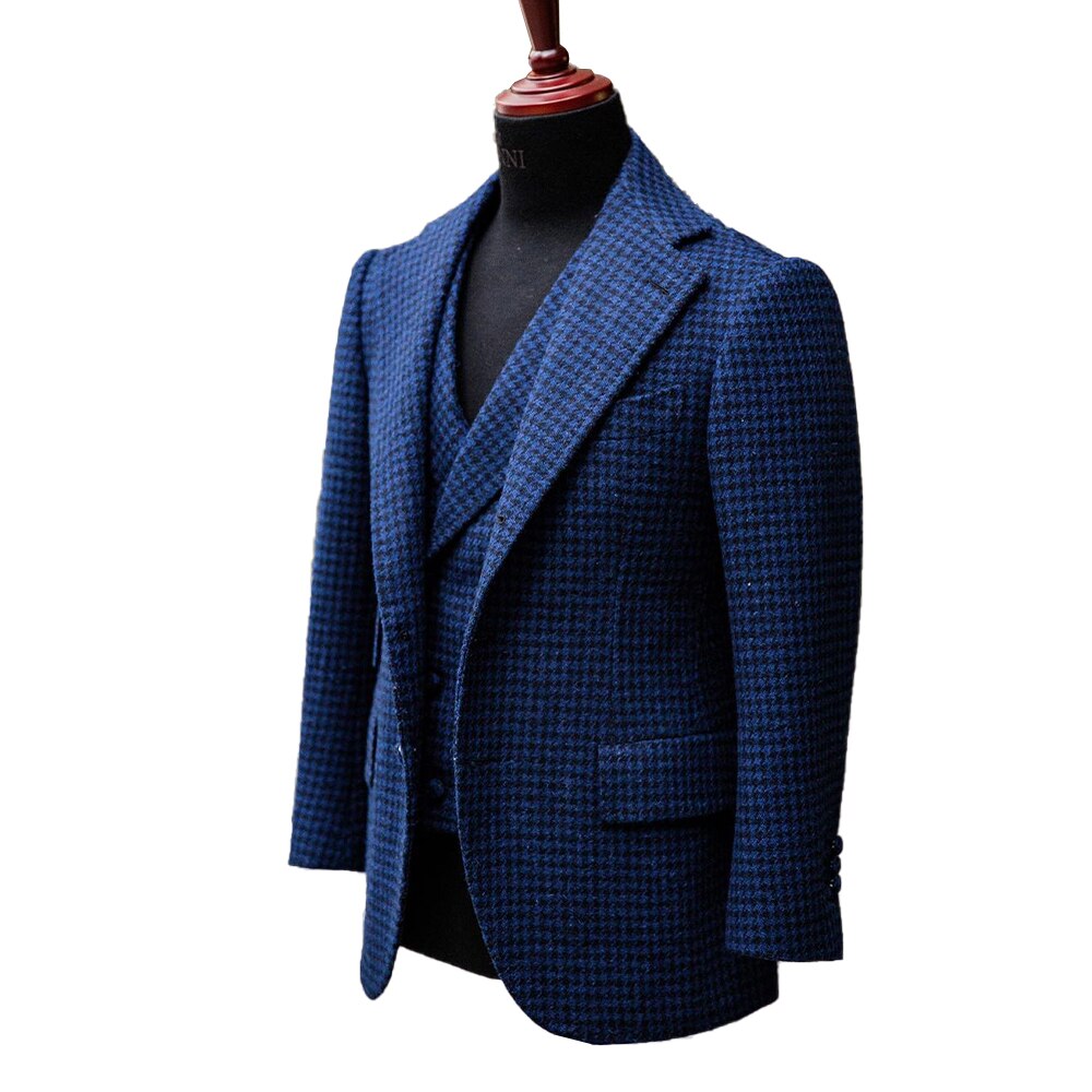 Vintage men Suits Tweed Three-Piece Suit Tweed Business Jacket Vest and Pants Custom Wedding Tuxedos New in winter