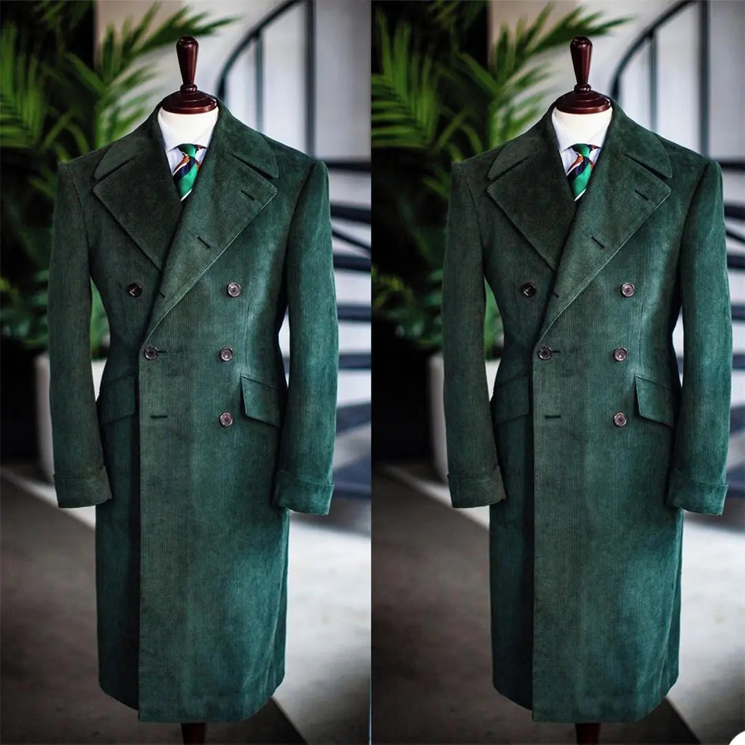 Winter Men Wedding Tuxedos Green Long Jacket Customise Groom Groomsmen Coat Suits Men' Business Formal Wear