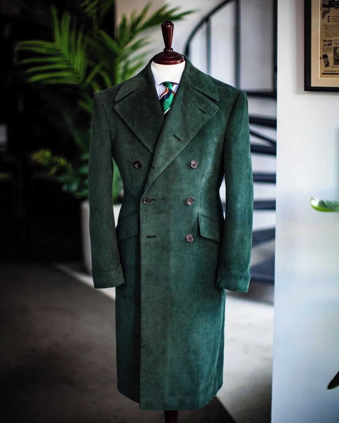 Winter Men Wedding Tuxedos Green Long Jacket Customise Groom Groomsmen Coat Suits Men' Business Formal Wear