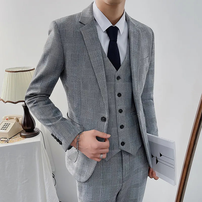 Nouveau costume pied-de-poule de style britannique pour homme, costume trois pièces, tenue d'affaires fine, tenue de soirée britannique 