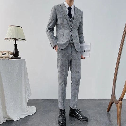 Nuevo traje de pata de gallo estilo británico, traje de hombre, traje de tres piezas, traje de negocios fino, ropa formal británica 