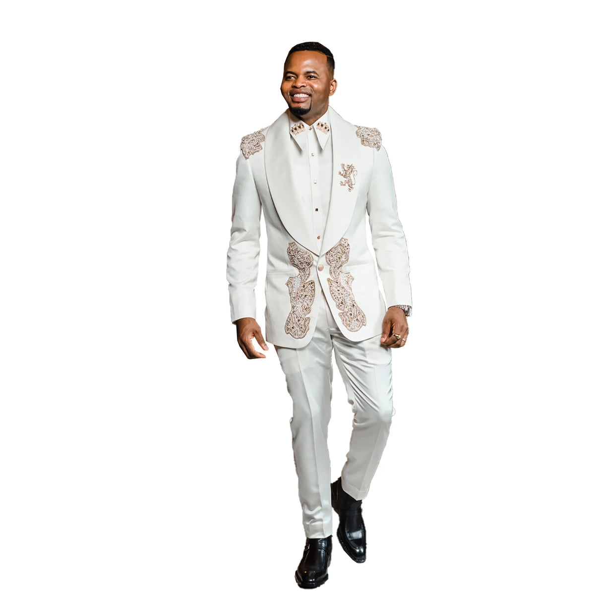Costume de mariage à double boutonnage avec appliques de perles, tenue de soirée formelle pour homme (veste + pantalon) 