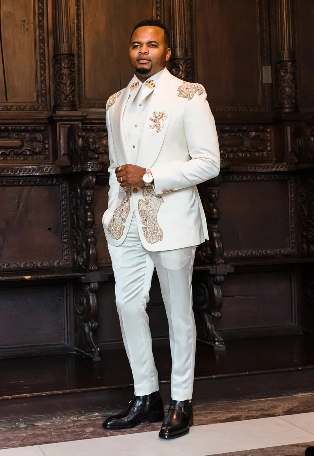 Costume de mariage à double boutonnage avec appliques de perles, tenue de soirée formelle pour homme (veste + pantalon) 