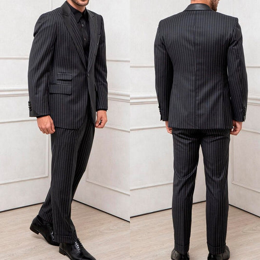 Black Wedding Slim Men Suits With Stripe One Button Two Pieces Jacket And Pants Designer Formal Occasion Groomsman Suits