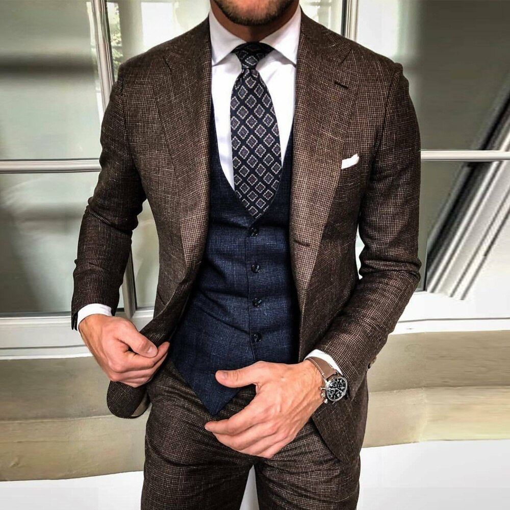 Trajes de negocios para hombre, esmoquin de 3 piezas, corte entallado, para padrinos de boda, blazers de talla grande, para fiesta de graduación, traje de novio 