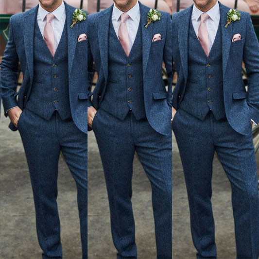 Classic Men Suits With Single Breasted Three Pieces Jacket Vest Pants Custom Made Bridegroom Wedding Formal Occasiom