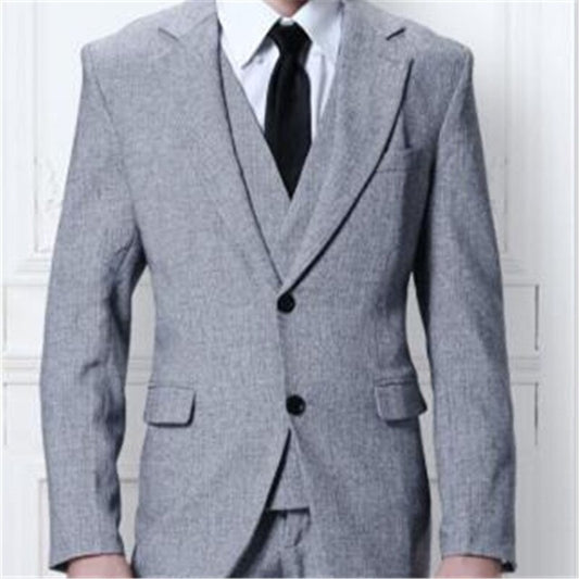 Grey Woolen Tweed Men Suits For Wedding 3Pcs Jacket+Pants+Vest Slim Fit Terno Party Wear Blazer Trousers