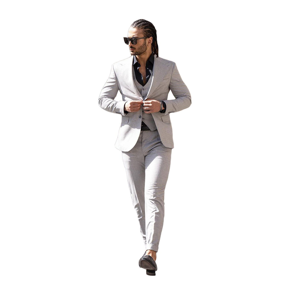 Costumes classiques gris pour hommes avec veste trois pièces à simple boutonnage, gilet et pantalon, sur mesure, pour mariage, occasions formelles 