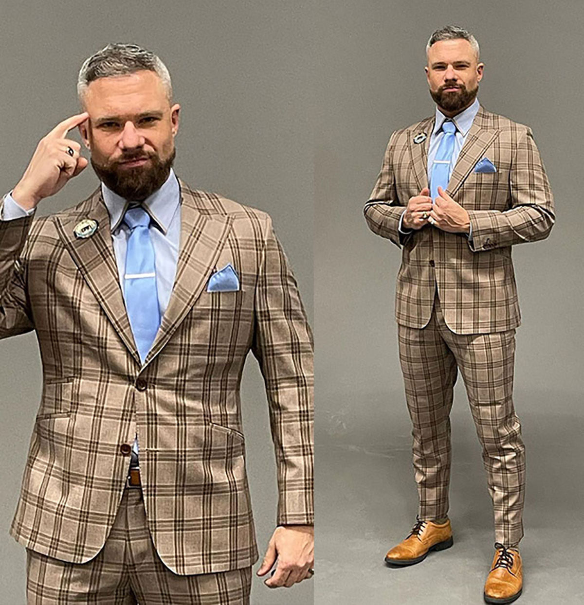 Khaki Men Suits Peaked Lapel Herringbone Wool Blend Tuxedos Classic Groom Party Suits for Men Jacket High Qualit
