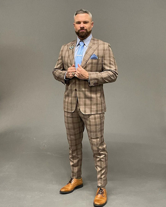 Khaki Men Suits Peaked Lapel Herringbone Wool Blend Tuxedos Classic Groom Party Suits for Men Jacket High Qualit